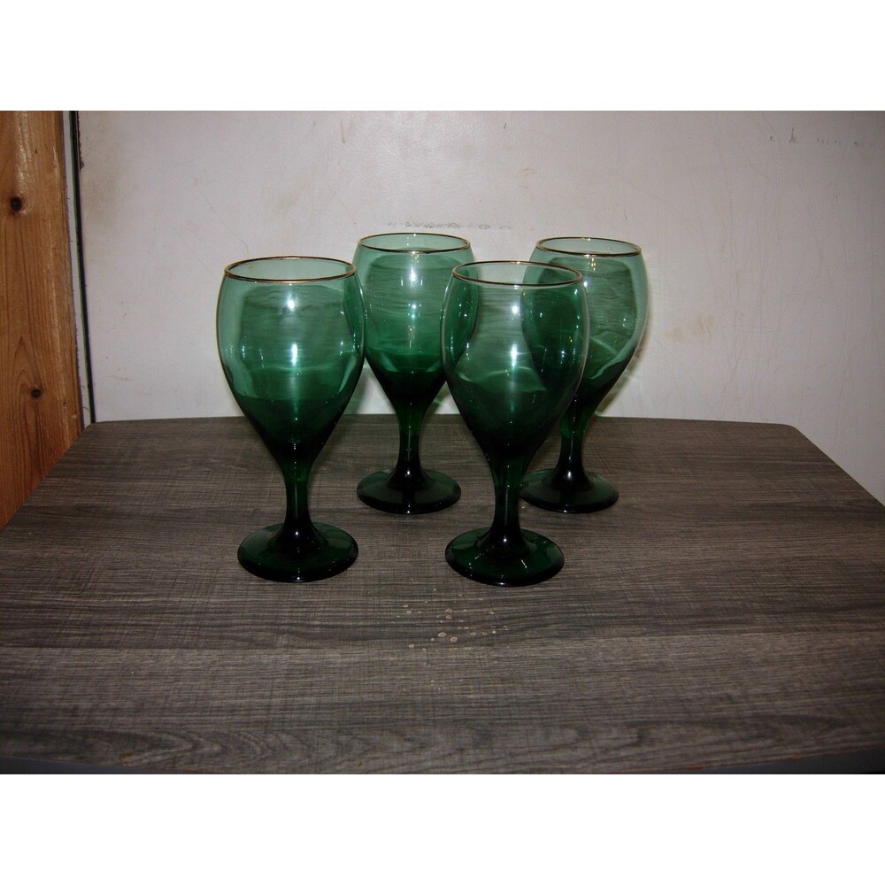 4 Vintage Libbey Tear Drop Juniper Gold Trim Wine Glasses